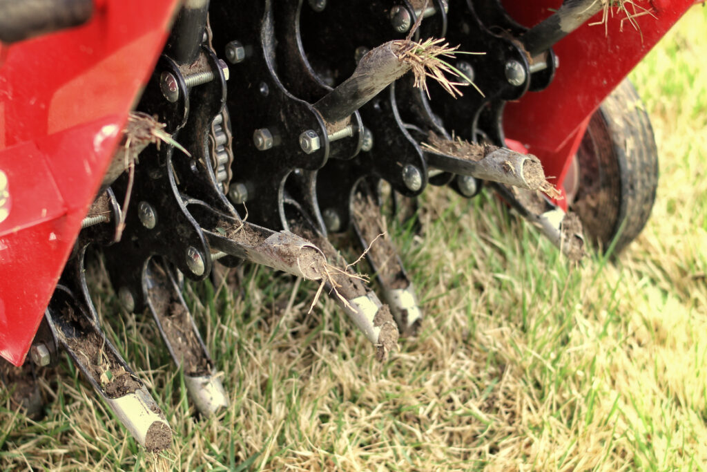 lawn aeration machine working